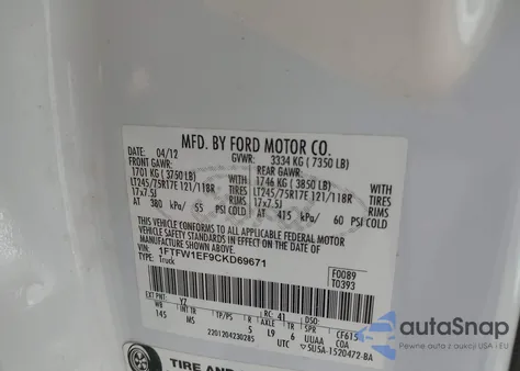 2012 Ford F-150 Xlt z USA, uszkodzony, nr VIN 1FTFW1EF9CKD69671